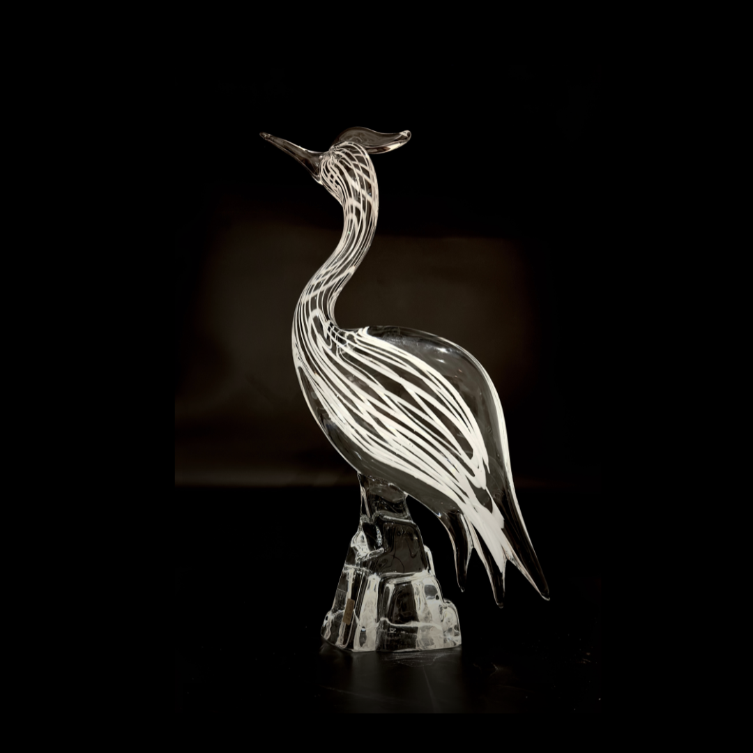 Licio Zanetti Murano Glass Heron, vintage mid-century Italian art